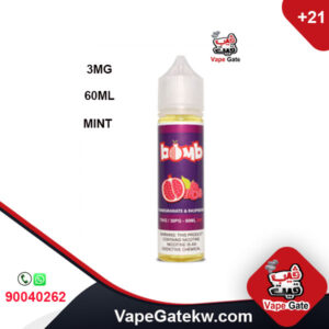 BOMB ICE Pomegranate & Raspberry 3MG 60ml. Enjoy with the exceptional taste of fine Pomegranate & Raspberry in 3mg nicotine level and bottle size 60ml. with quality of bomb vape juice