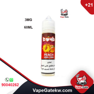 Bomb peach flavor 3mg 60ml. Enjoy with the exceptional taste of fine peach in 3mg nicotine level and bottle size 60ml. with quality of bomb vape juice