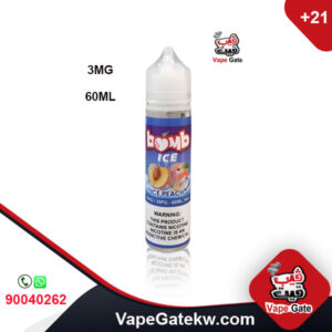 Bomb peach MINT flavor 3mg 60ml. Enjoy with the exceptional taste of fine peach in 3mg nicotine level and bottle size 60ml. with quality of bomb vape juice