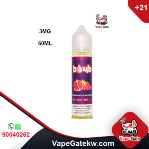BOMB Pomegranate & Raspberry 3MG 60ml. Enjoy with the exceptional taste of fine Pomegranate & Raspberry in 3mg nicotine level and bottle size 60ml. with quality of bomb vape juice
