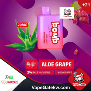 Bomb Aloe Grape 6000 Puffs 2%. Bomb a rechargeable disposable vape gives up to 6000 puffs. cube model filled with salt juice