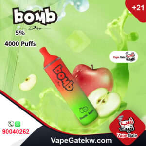 Bomb Double Apple 5% 4000 Puffs. Bomb disposable vape with a pre-charged internal battery that no need to recharge. it has advantage of Adjustable airflow