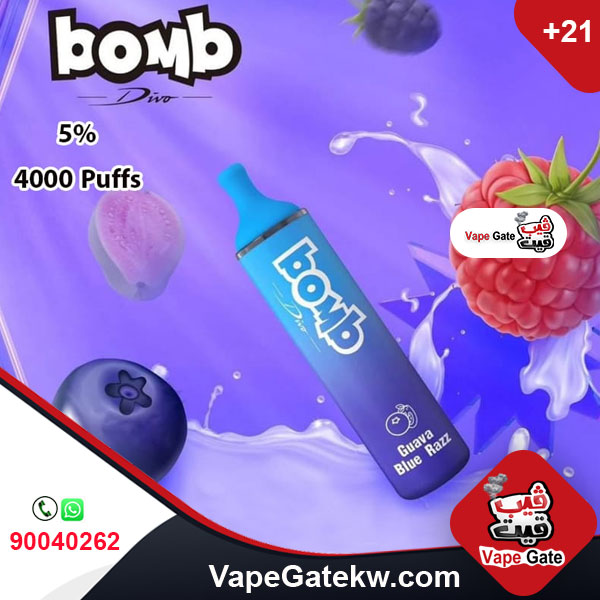 Bomb Guava Blue Razz 5% 4000 Puffs. Bomb disposable vape with a pre-charged internal battery that no need to recharge. it has advantage of Adjustable airflow