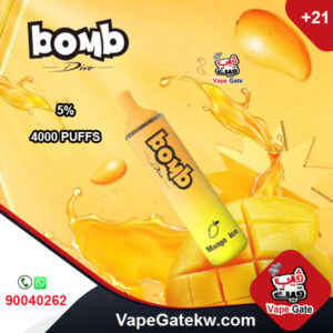 Bomb Mango 5% 4000 Puffs. Bomb disposable vape with a pre-charged internal battery that no need to recharge. it has advantage of Adjustable airflow