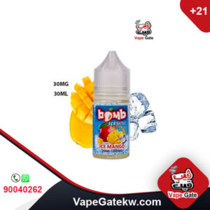 Bomb Mango ice 30MG 30ML. a pure flavor and strong aroma of fresh delicious mango. in bottle size 30ml. salt vape juice by Bomb E-Liquid company