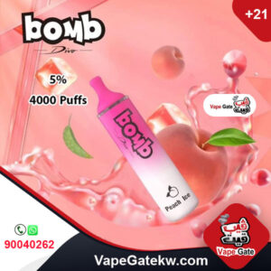 Bomb Peach Ice 5% 4000 Puffs. Bomb disposable vape with a pre-charged internal battery that no need to recharge. it has advantage of Adjustable airflow