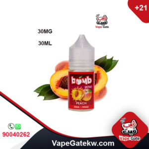 Bomb Peach Salt 30MG 30ML. a salt vape juice from the famous brand bomb vape liquid. in bottle size 30ml suitable to use with cig puff vape devices