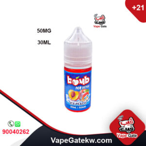 Bomb Salt Ice Peach 50MG 30ML. a salt vape juice from the famous brand bomb vape liquid. in bottle size 30ml suitable to use with cig puff vape devices