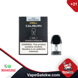 Caliburn A3 Pods 0.8 Ohm. compatible with Uwell Caliburn A3, Caliburn A3S & Caliburn AK3. pack includes 4 pods. with pod capacity 2 ML