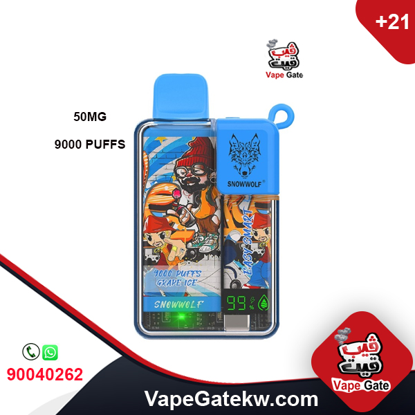 Easy Smart Grape Ice 50MG 9000 Puffs. enhanced with digital screen that shows it provides easy monitoring of liquid and battery levels. extreme flavor and powerful performance