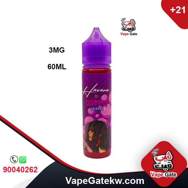 GUMMY GRAPE 3MG 60 ML .Gummy Grape by gummy e-liquid, a cocktail mix of black grape and blueberries with a hint of gummy aftertaste. 60ml