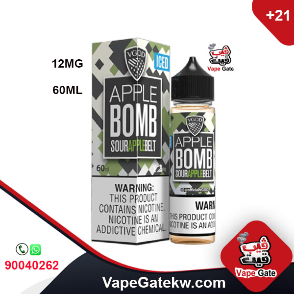 APPLE BOMB VGOD SALTNIC 12MG 60ML, VGOD Apple Bomb with ice infuses crisp & sour granny smith green apples into a sweet & sugary candy belt.