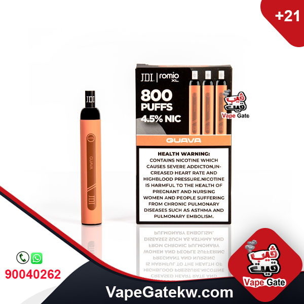 JDI Romio XL Guava 4.5% 800 Puffs, the second version of the famous brand JDI Romio. the upgraded version available in 800 puffs plus, two nicotine levels 2% & 4.5%