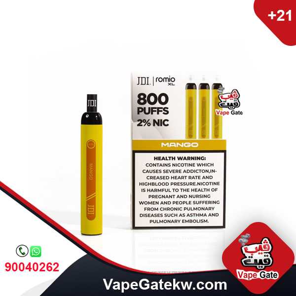 JDI Romio XL Mango 2% 800 Puffs. Romio XL, the second version of the famous brand JDI Romio. the upgraded version available in 800 puffs plus