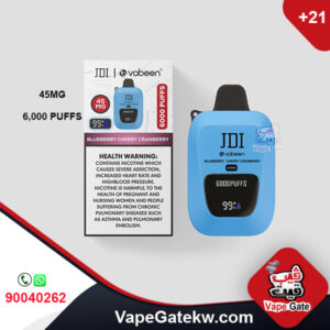 JDI Vabeen Blueberry Cherry Cranberry 45MG 6000 Puffs. Vabeen disposbale vape, enhanced with digital screen that shows number of puffs and battery life. extreme flavor and powerful performance