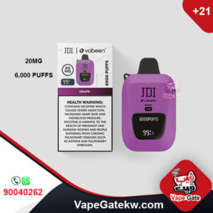 JDI Vabeen Grape 20MG 6000 Puffs. Vabeen disposbale vape, enhanced with digital screen that shows number of puffs and battery life. extreme flavor and powerful performance