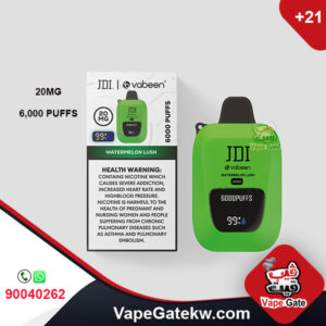 JDI Vabeen Watermelon Lush 20MG 6000 Puffs. Vabeen disposbale vape, enhanced with digital screen that shows number of puffs and battery life. extreme flavor and powerful performance