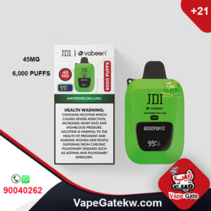 JDI Vabeen Watermelon Lush 45MG 6000 Puffs. Vabeen disposbale vape, enhanced with digital screen that shows number of puffs and battery life. extreme flavor and powerful performance