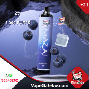 Mazaj 5000 Puffs Blueberry Ice 2%. A 5000 disposable vape device with rechargeable battery 600 mAh. enhanced with airflow control