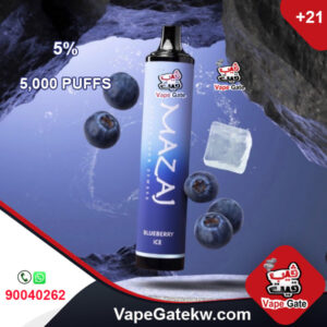 Mazaj 5000 Puffs Blueberry Ice 5%. A 5000 disposable vape device with rechargeable battery 600 mAh. enhanced with airflow control