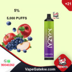 Mazaj 5000 Puffs Grape Apple 5%. A 5000 disposable vape device with rechargeable battery 600 mAh. enhanced with airflow control