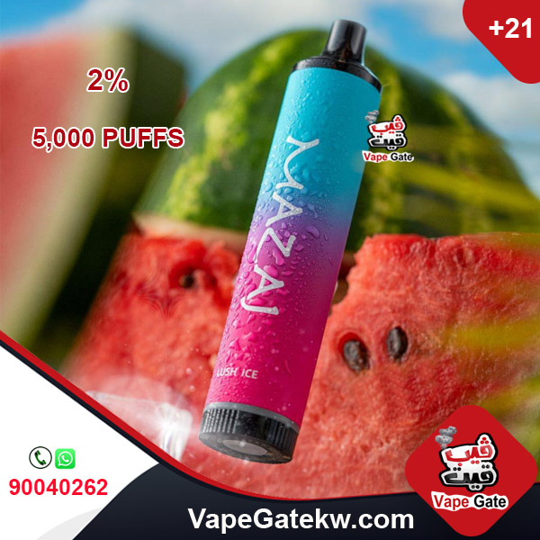 Mazaj 5000 Puffs Lush Ice 2%. A 5000 disposable vape device with rechargeable battery 600 mAh. enhanced with airflow control