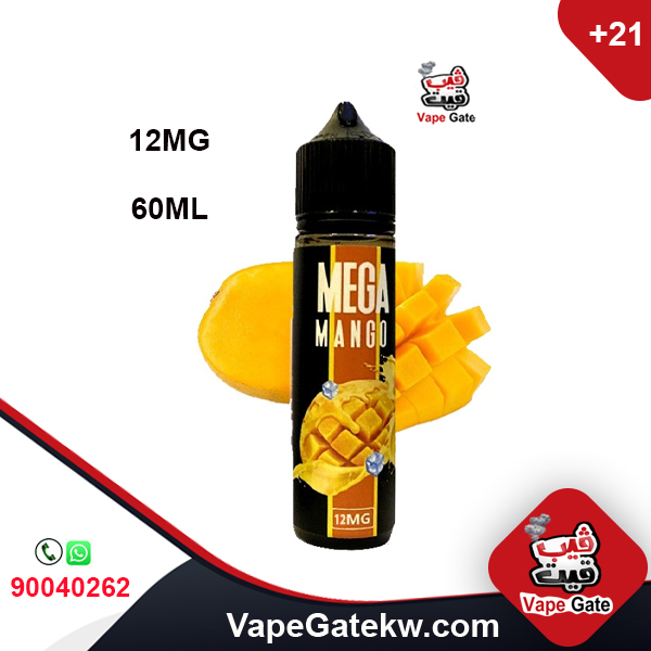 Mega Mango 12mg 60ml. enjoy with mega mango that gives you the fresh taste of mango juice. a freebase vape liquid in bottle size 60ml