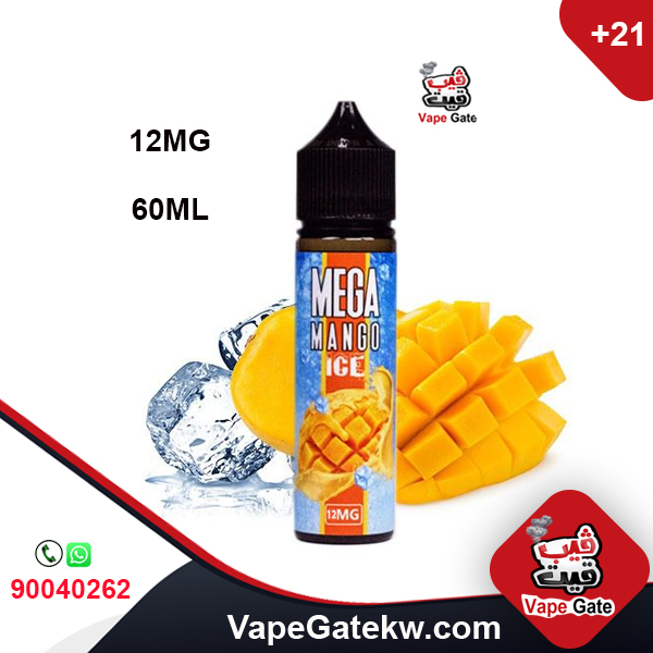 Mega Mango Mint 12MG. Enjoy with the fresh taste of mango juice with cubes of ice. Mega mango mint, taste of delicious mango with cool touch. Bottle size 60ml