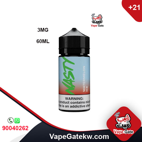 Nasty Watermelon Mint 3MG 60ML. the strong taste and aroma of Nasty vape liquid. a flavor of fresh Watermelon with touch of ice, freebase liquid
