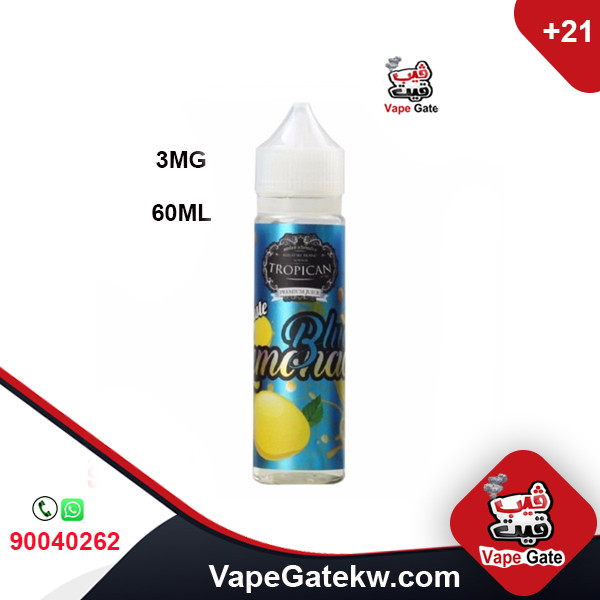 Tropican Blue Lemonade 3MG 60ML.Blue Lemonade E Liquid by Tropican Juice has a unique cool lemonade flavour with its minty undertone that is ideal on a hot summer day with its zesty freshness 60ML