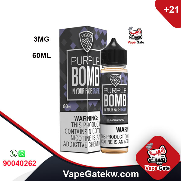 VGOD BERRY BOMB GRAPE 3MG 60ML. Purple Bomb lends the essence of fresh Concord purple grape juice bursting with extra sweetness from an added grape candy mix. 60ML