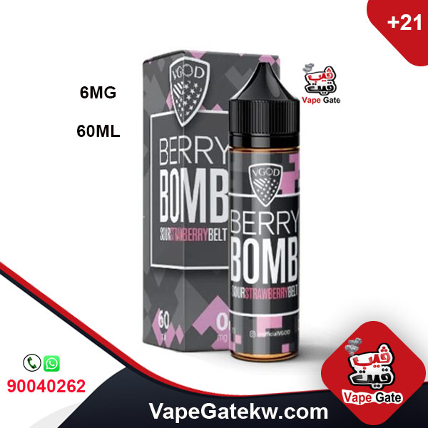 Vgod Berry Bomb Sour Strawberry Belt 6MG 60ML. a unique mix of soft sour strawberry belt candy. Berry bomb is super smooth, erupting with fruity tart sweetness and that makes it absolutely delicious at every inhale