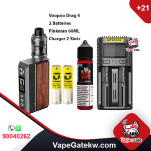 Voopoo Drag 4 Bulk Deal with full package. one click you get: Voopoo Drag 4 kit+ 2 vape batteries + 1 Pinkman 60ml + nitecore charger 2 slots