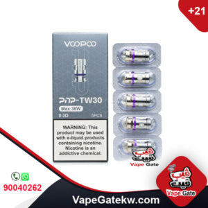 Voopoo PnP TW30 Pack 5 coils. TW30 with resistance 0.3 ohm compatible with voopoo drag 4 and uforce tanks. pack of 5 coils