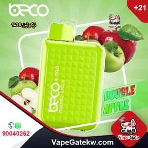 Beco Pro DOUBLE APPLE 20MG 6000 puffs. Beco Pro a disposable vape device with 2 adjustment level of airflow and rechargeable type c internal battery. gives you big cloud in 1.2 ohm mesh coil