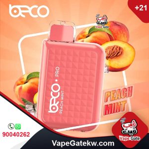 Beco Pro PEACH MINT 50MG 6000 puffs. Beco Pro a disposable vape device with 2 adjustment level of airflow and rechargeable type c internal battery. gives you big cloud in 1.2 ohm mesh coil