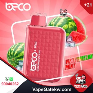 Beco Pro WATERMELON MINT 50MG 6000 puffs. Beco Pro a disposable vape device with 2 adjustment level of airflow and rechargeable type c internal battery. gives you big cloud in 1.2 ohm mesh coil
