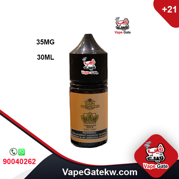 Icon Tobacco Gold 35MG 30ML . vape juice with flavor of tobacco butterscotch in bottle size 30ml. made by icon vapor juice company