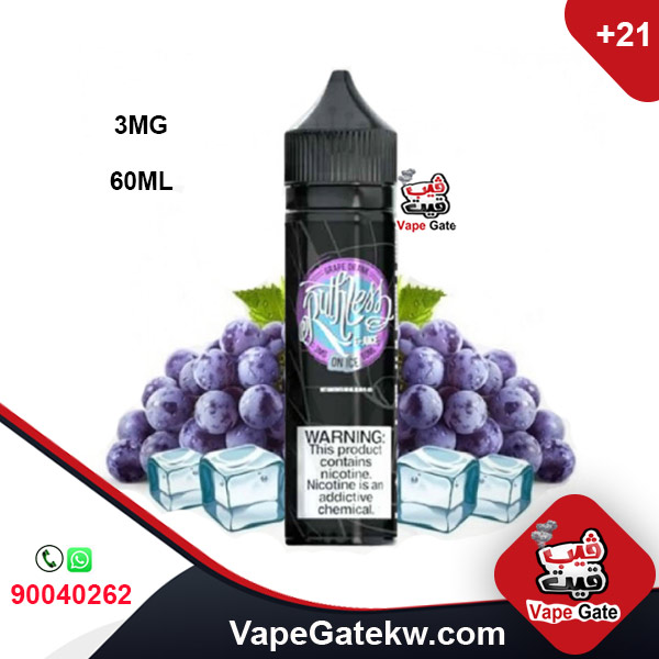 RUTHLESS GRAPE DRANK ICE 3MG 60ML. Grape Drank comes in a convenient chubby gorilla unicorn vape bottle. This mess-free bottle is excellent for filling up on the go. Its narrow drip tip design is perfectly sized for inserting into most vape tank slots.