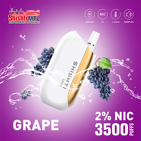 Shishti MTL GRAPE 20MG 3500 Puffs. A luxury disposable vape with unique design and strong performance. No need to recharge or refill, with smart technology to enhance flavor