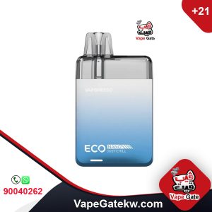 Vaporesso Eco Nano Phantom Blue color.The eco nano enhanced with strong internal battery 1000 mAh. plus, the pod capacity is 6ML that designed to give approx 13,000 puffs