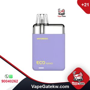 Vaporesso Eco Nano Foggy Blue color. The eco nano enhanced with strong internal battery 1000 mAh. plus, the pod capacity is 6ML that designed to give approx 13,000 puffs
