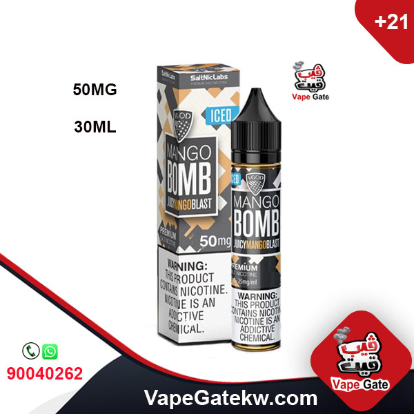 Vgod Mango Mint 50MG Salt 30ML. A flavor of sweet and fresh mango with ice. High nicotine vape liquid that used with low watt electronic cigarettes.