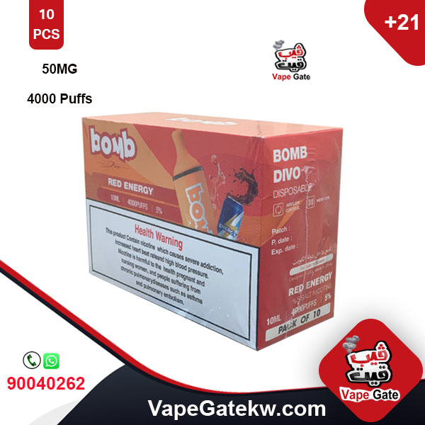 Carton OF Bomb Red Energy 50MG 4000 PUFFS 10PCS